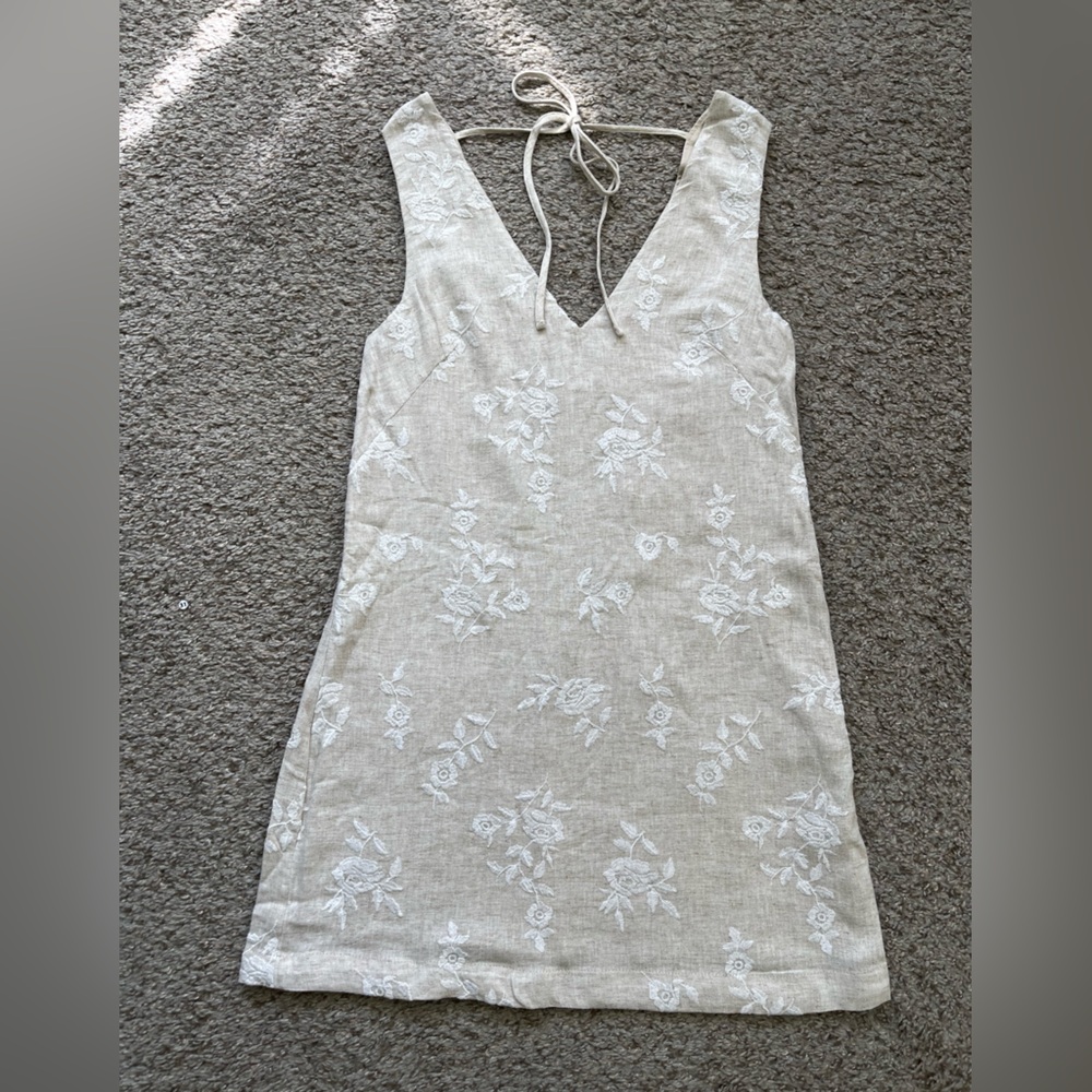 Embroidered Linen Mini Dress